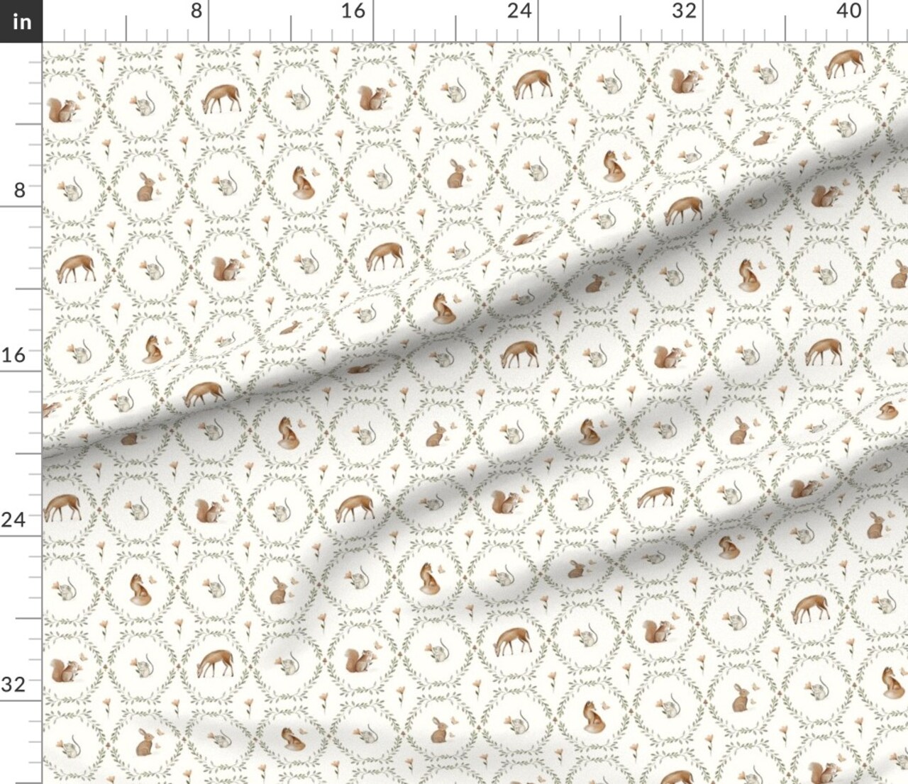 Neutral Woodland Deer Squirrel Baby Nursery Fox Rabbit Mouse Whimsical Fun Cute Happy Cheerful Soft Pastel Custom Printed Fabric by Spoonflower Various Fabrics by the Yard or Fat Quarter 18001017